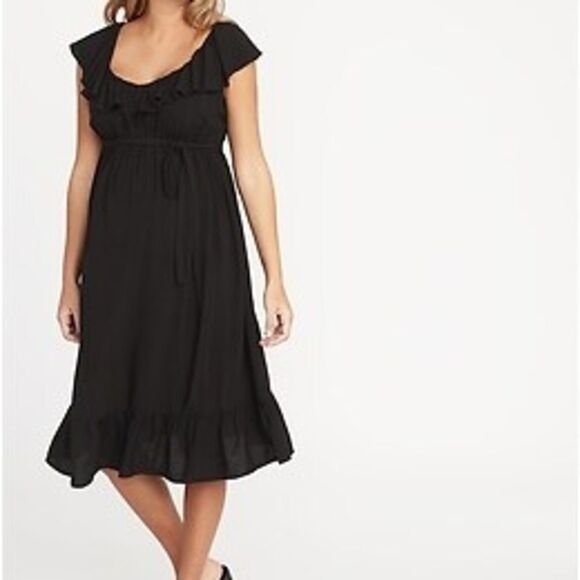 Chic Black Ruffle Maternity Dress - Picture 1 of 5